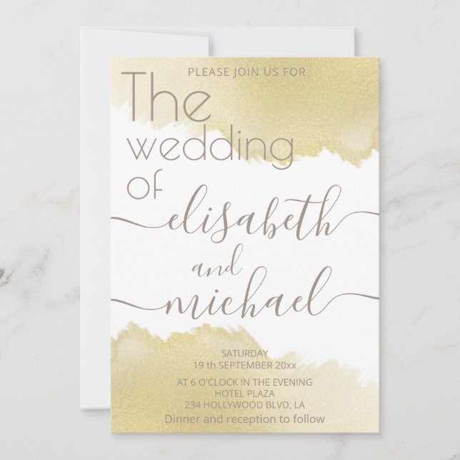 Minimalist gold brush stroke  calligraphy invitation (Front)