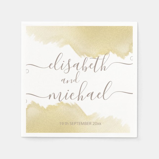 Minimalist gold brush stroke  calligraphy napkins (Front)