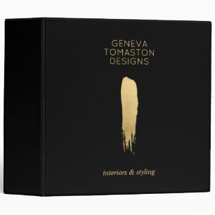 Minimalist Gold Brushstroke Designer Logo 3 Ring Binder