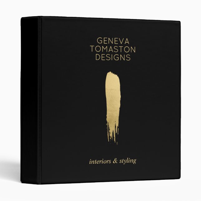 Minimalist Gold Brushstroke Designer Logo 3 Ring Binder (Front/Spine)