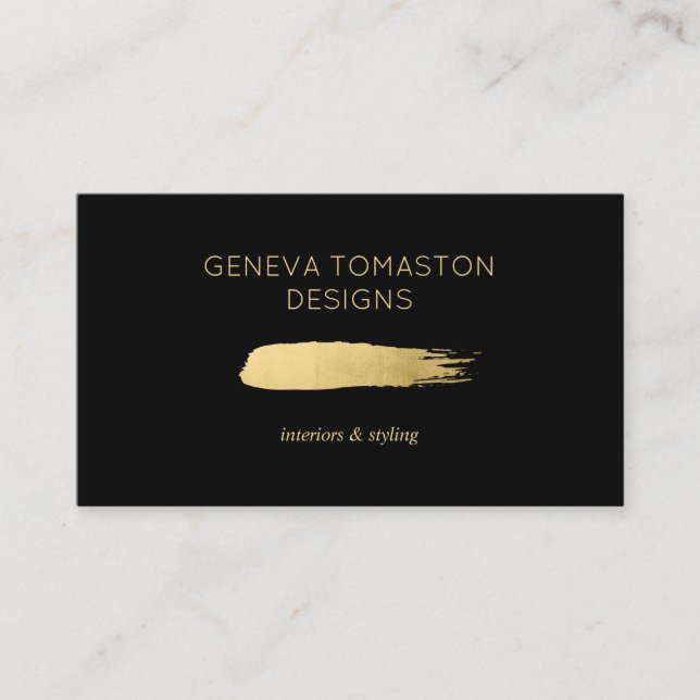 Minimalist Gold Brushstroke Designer Logo II Business Card (Front)