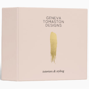 Minimalist Gold Brushstroke Designer Logo Pink 3 Ring Binder