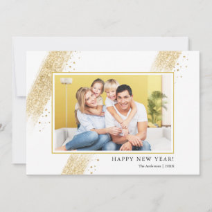 Minimalist Gold Brushstrokes Happy New Years Photo Holiday Card