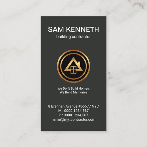 Minimalist Gold Builder Logo Building Contractor Business Card