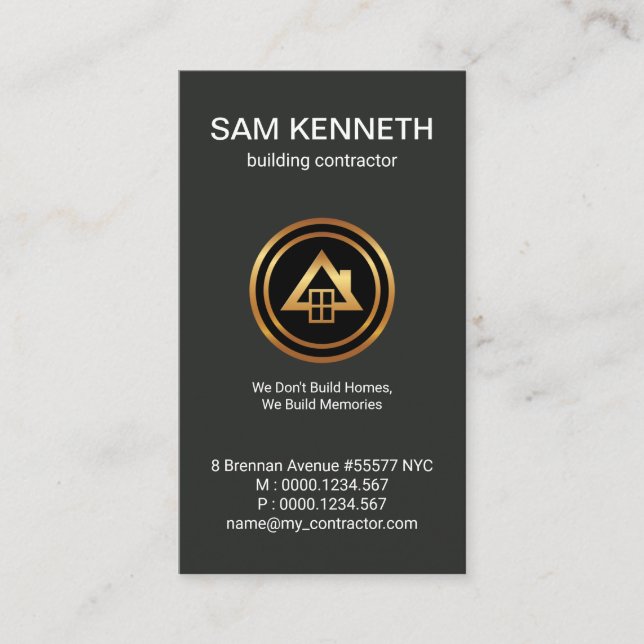Minimalist Gold Builder Logo Building Contractor Business Card (Front)