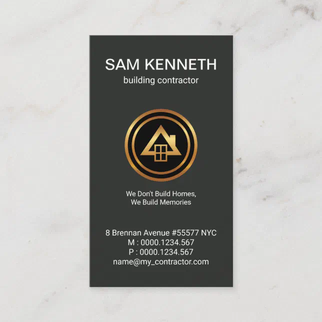 Minimalist Gold Builder Logo Building Contractor Business Card | Zazzle