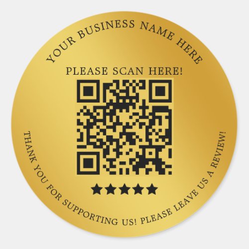 Minimalist Gold Business Name QR Code Classic Round Sticker