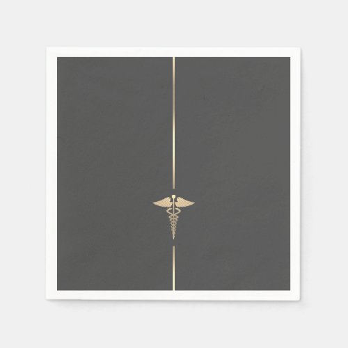 Minimalist Gold Caduceus Symbol Napkins