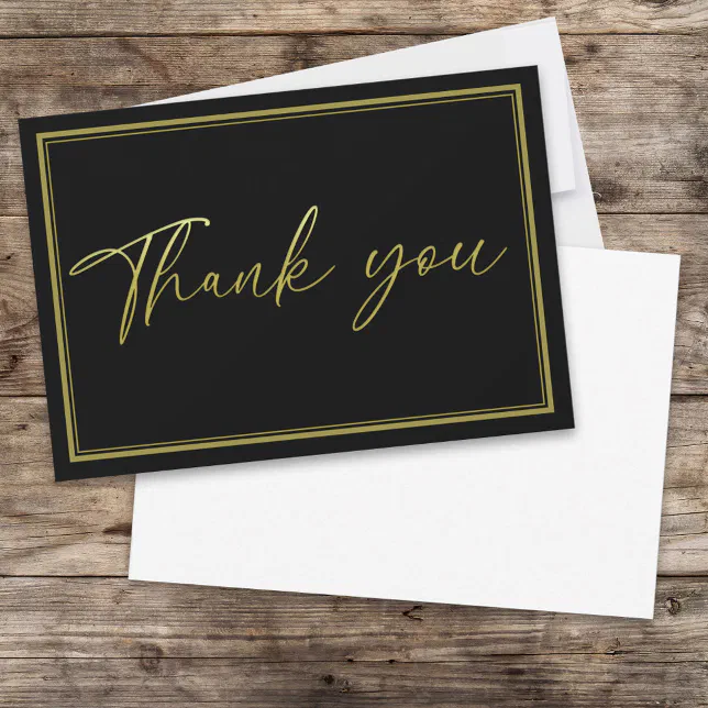Minimalist Gold Calligraphy Black Blank Thank You | Zazzle