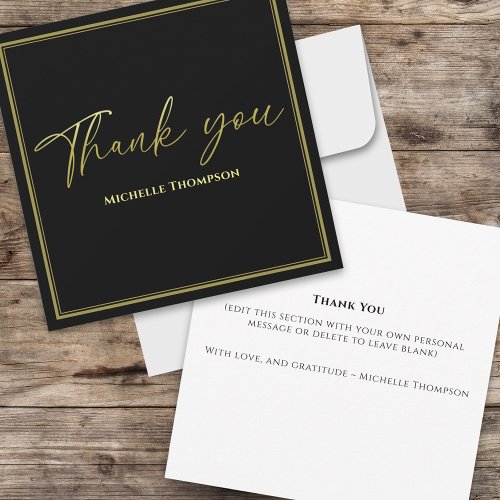 Minimalist Gold Calligraphy Black Simple Thank You Card