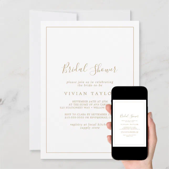 Minimalist Gold Calligraphy Bridal Shower Invitation Zazzle