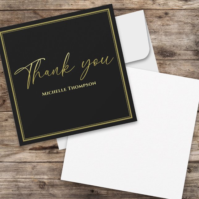 Minimalist Gold Calligraphy Graduation Thank You  Card (Minimalist black and gold calligraphy graduation thank you card with clean layout.)