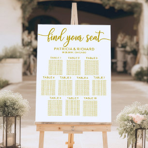 Minimalist Gold Calligraphy Wedding Seating Chart Foam Board