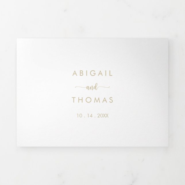 Minimalist Gold Calligraphy Wedding Tri-Fold Invitation (Cover)