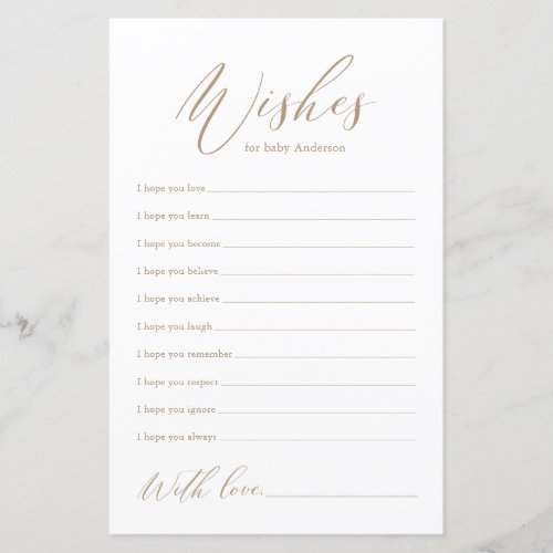 Minimalist Gold Calligraphy Wishes for Baby Card