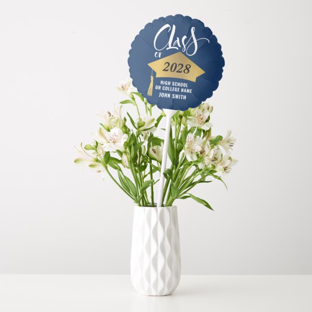 Minimalist Gold Cap Chic Script Graduation Balloon (Vase)