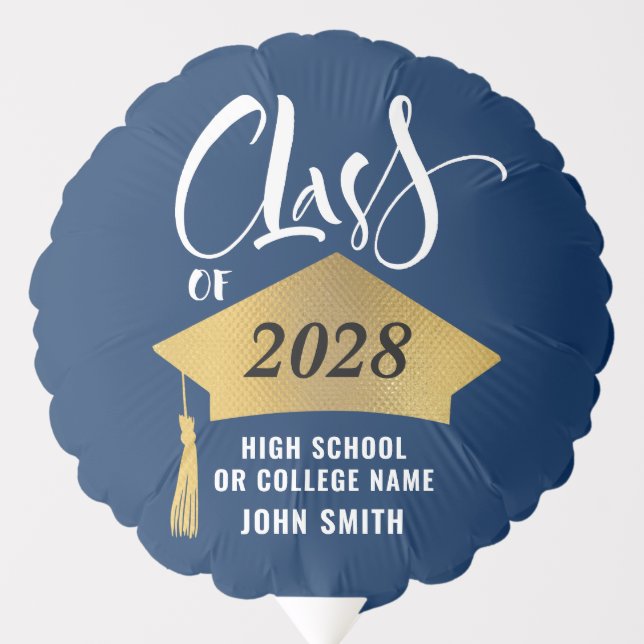 Minimalist Gold Cap Chic Script Graduation Party Balloon (Front)