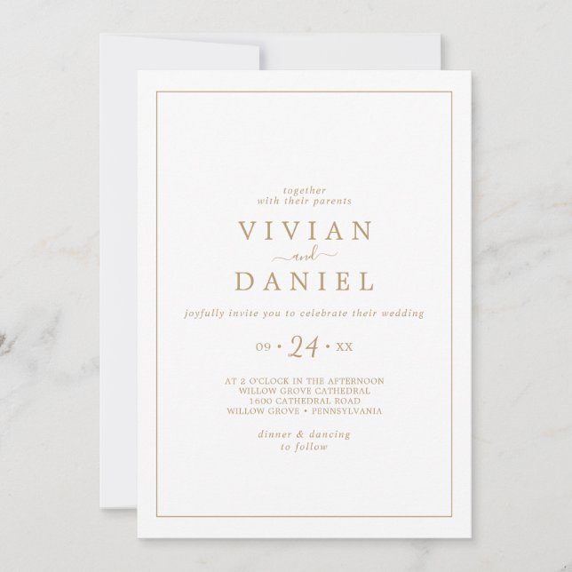 Minimalist Gold Casual Wedding Invitation (Front)