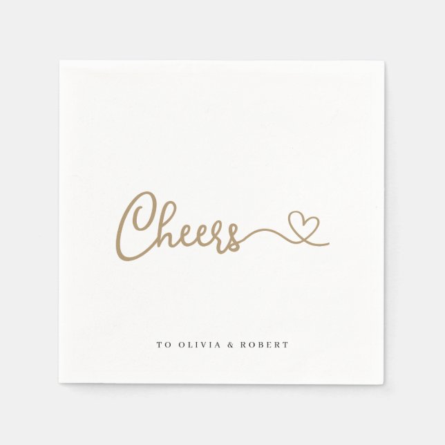 Minimalist Gold Cheers Wedding Shower Napkins (Front)