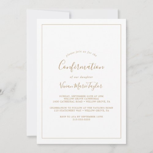 Minimalist Gold Confirmation Invitation