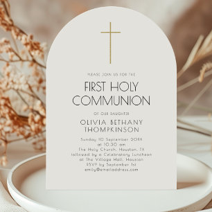 Minimalist Gold Cross First Holy Communion Invitation