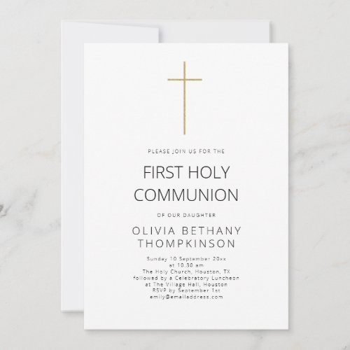 Minimalist Gold Cross First Holy Communion Invitation