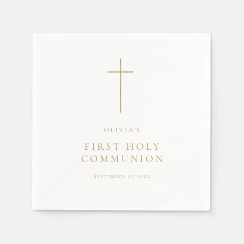 Minimalist Gold Cross First Holy Communion Napkins