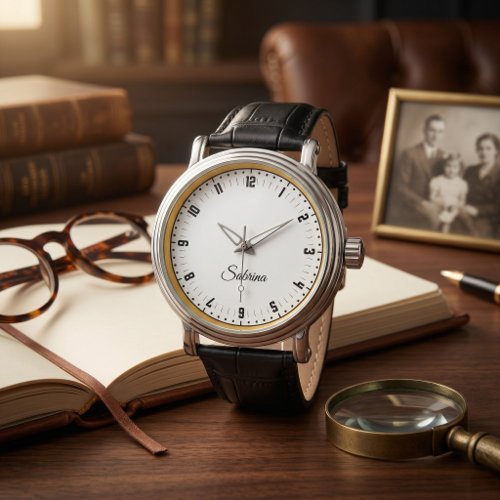 Minimalist Gold Custom Name Modern For Dad Grandpa Watch
