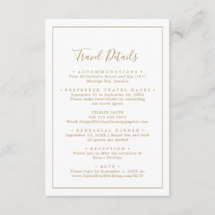 Minimalist Gold Destination Wedding Travel Details Enclosure Card