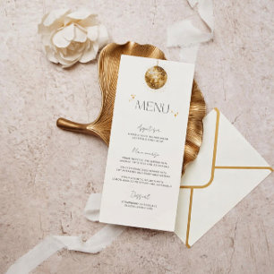 Minimalist Gold Disco Ball Wedding Menu
