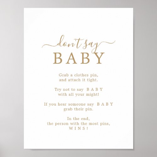Minimalist Gold Dont Say Baby Game Sign