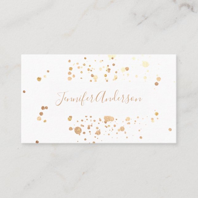Minimalist Gold Dots Modern Elegant White Beauty Business Card (Front)