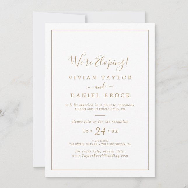 Minimalist Gold Elopement Reception Invitation (Front)
