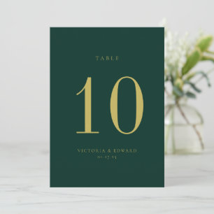 Minimalist Gold Emerald Wedding Table Number Card