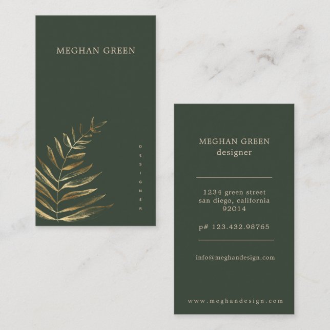Minimalist Gold Faux Foil Foliage Business Card (Front/Back)