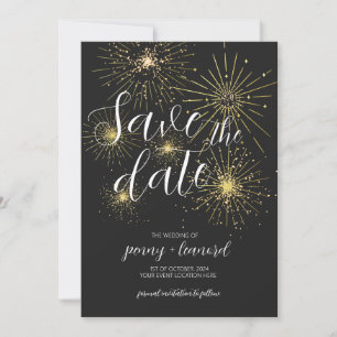 Minimalist Gold Fireworks Save The Date Invitation