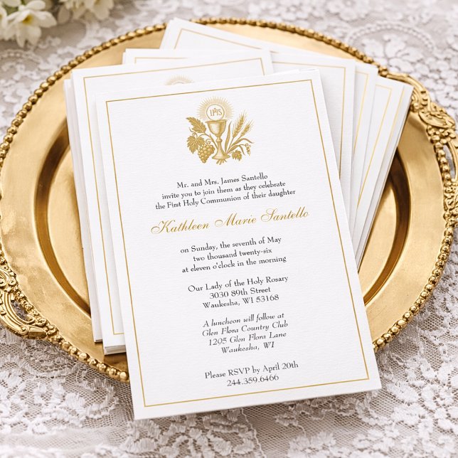Minimalist Gold First Communion Eucharist  Invitation (Creator Uploaded)