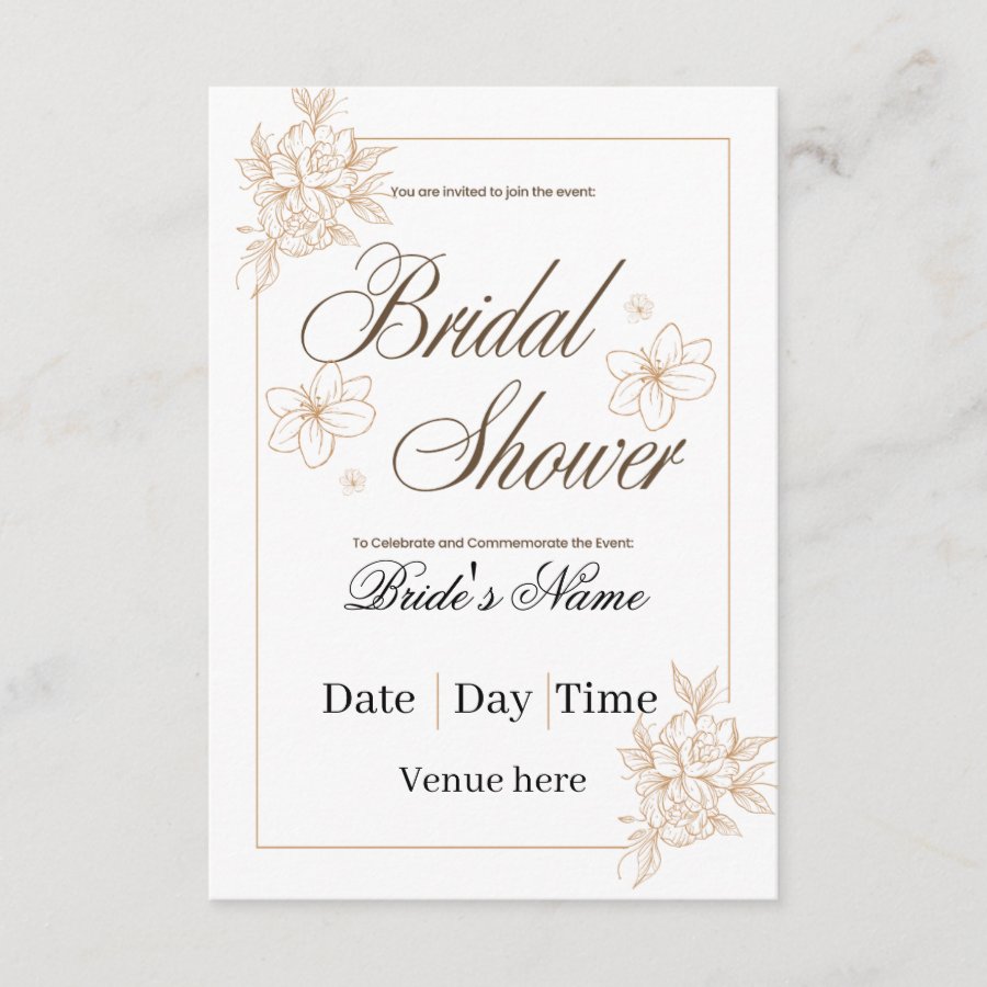 Minimalist Gold Floral Bridal Shower Invitation 