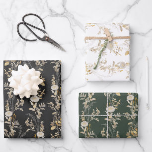 Minimalist Gold Florals Wrapping Paper Set 