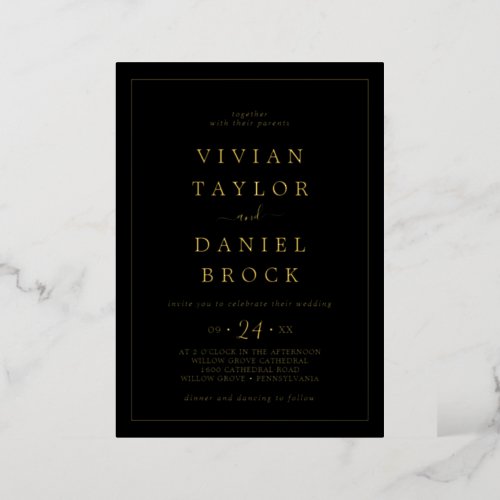 Minimalist Gold Foil  Black Bold Names Wedding Foil Invitation