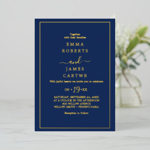 Minimalist Gold Foil   Black Casual Wedding  Invitation