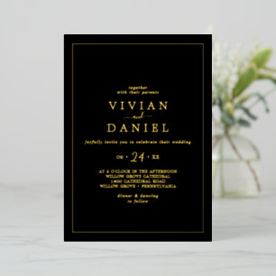 Minimalist Gold Foil   Black Casual Wedding Invitation