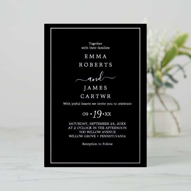 Minimalist Gold Foil | Black Casual Wedding  Invitation (Standing Front)