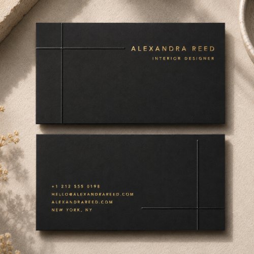 Minimalist Gold Foil + Black Raised Gloss Foil Spot Gloss Business Cards