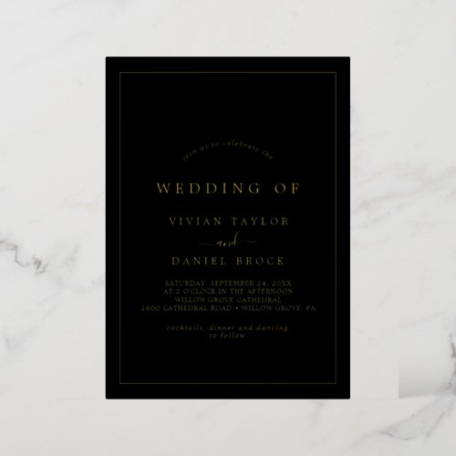 Minimalist Gold Foil  Black Typography Wedding Foil Invitation