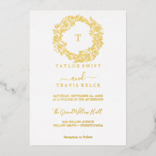 Minimalist Gold Foil   Emerald Monogram Wedding  Invitation