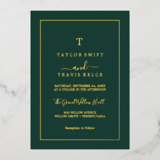 Minimalist Gold Foil | Emerald Monogram Wedding  Invitation