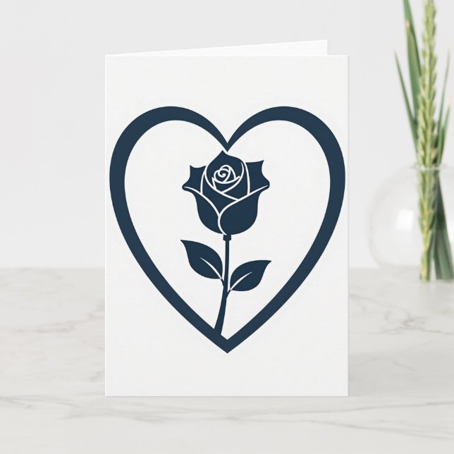 Minimalist Gold Foil Heart Rose Card (Front)