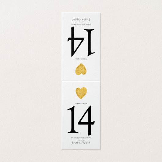 Minimalist Gold Foil Heart WeddingTable Number (Outside Unfolded)