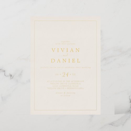 Minimalist Gold Foil  Ivory Casual Wedding Foil Invitation